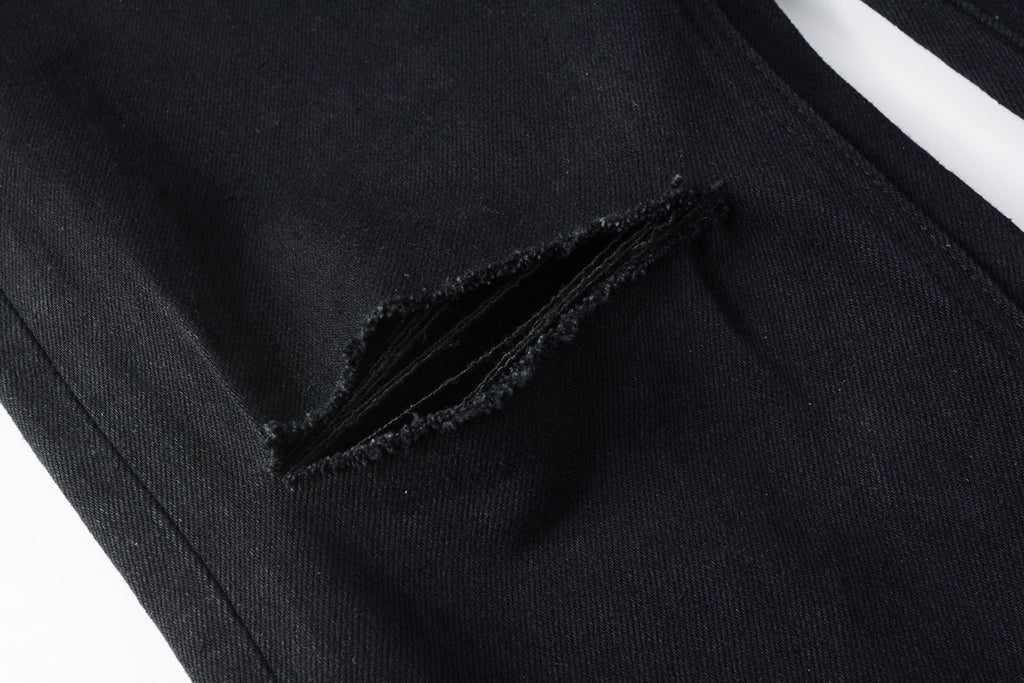 Men's Black Knee Slit Distressed Skinny Jeans - Stretch Denim