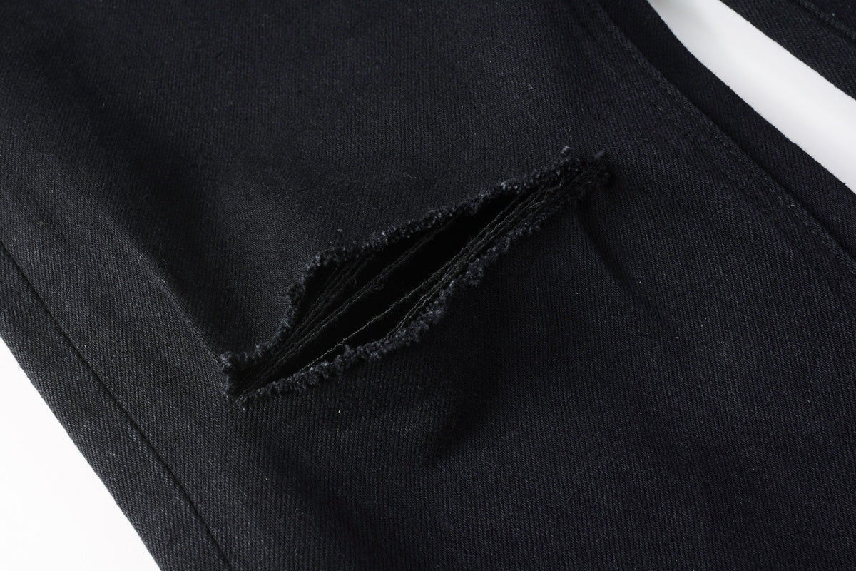 Men's Black Knee Slit Distressed Skinny Jeans - Stretch Denim