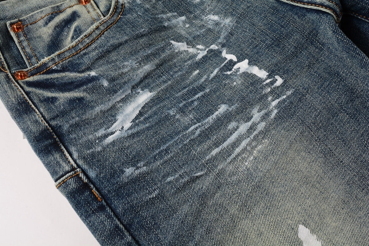 Men's High Street Distressed Blue Graffiti Stretch Skinny Ripped Jeans