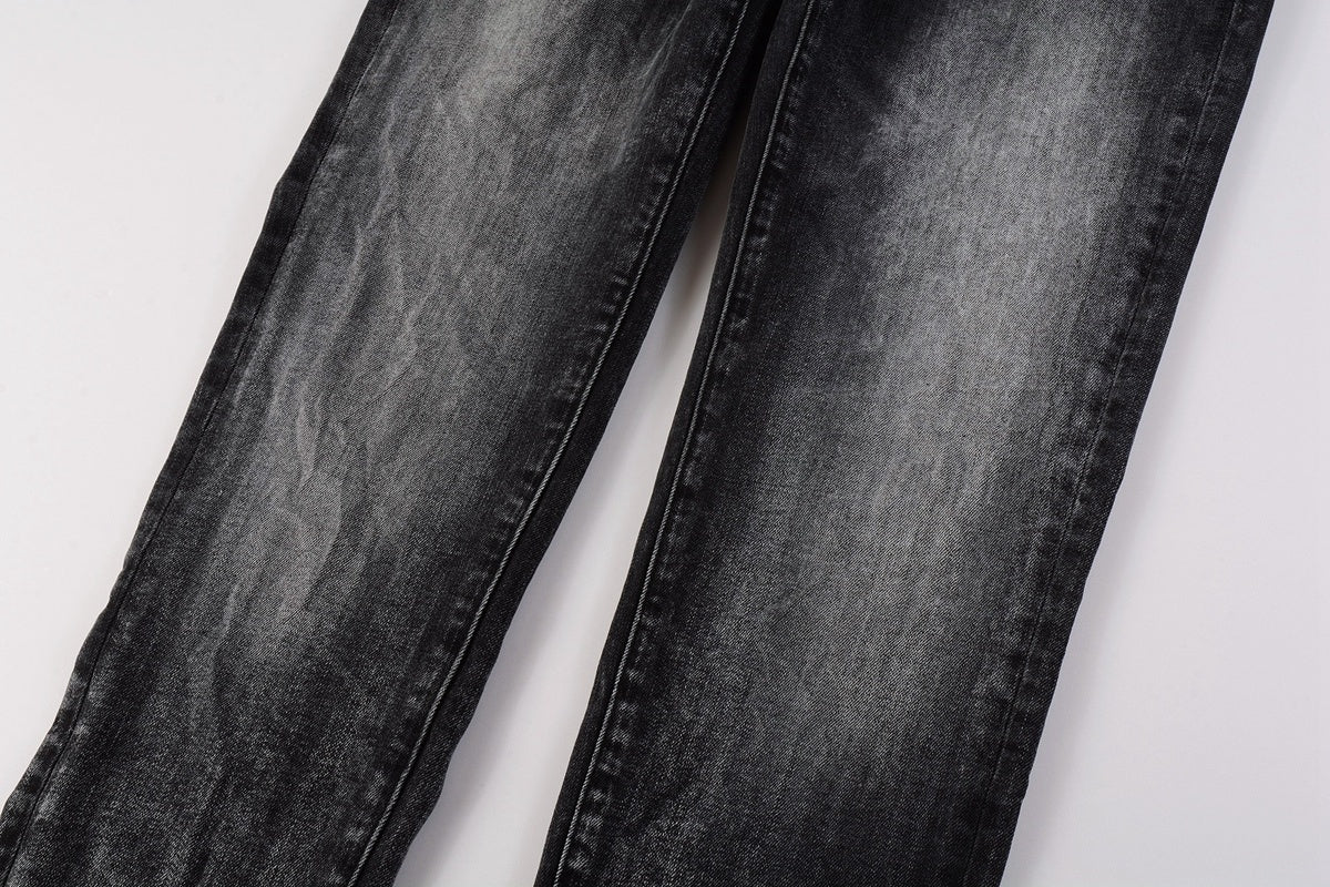 Men's High Street Distressed Black Gray Simple Stretch Slim Fit Ripped Jeans