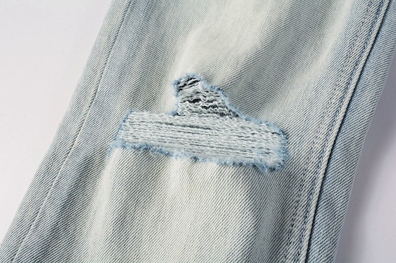 Men’s Light Wash Distressed Skinny Jeans - Streetwear Denim