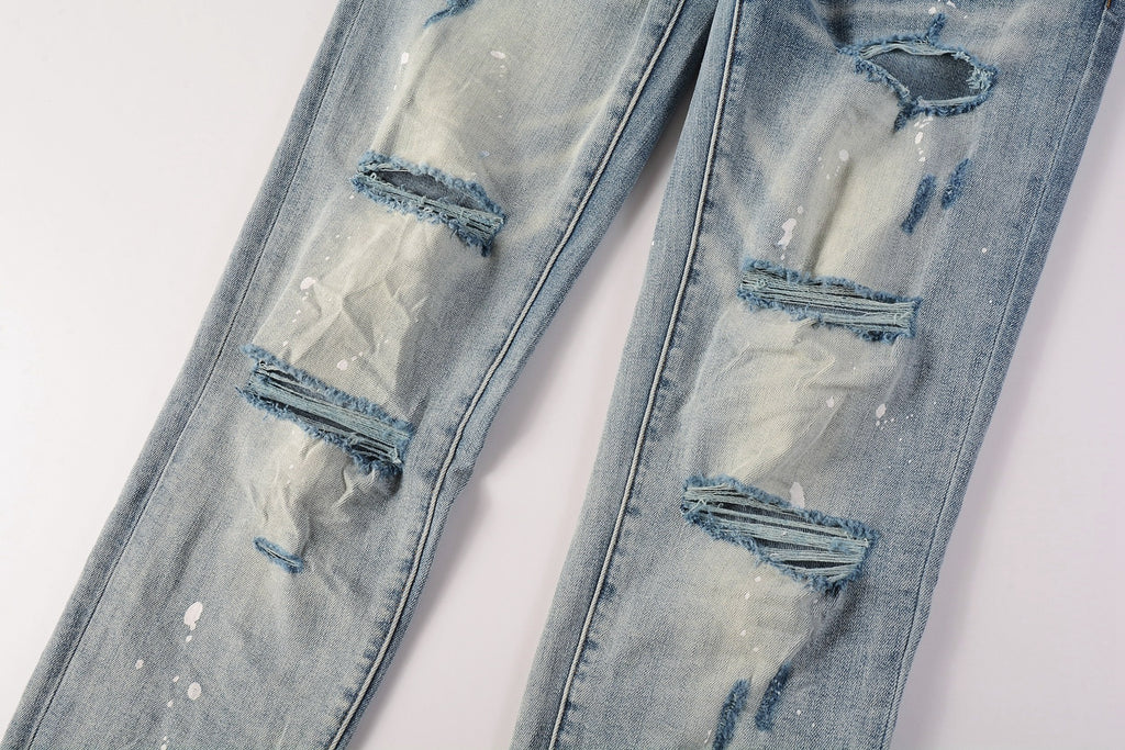 Slim Fit High Street Ripped Distressed Denim Jeans For Men