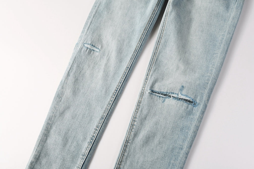Men's Light Wash Distressed Skinny Jeans - Slim Streetwear Denim