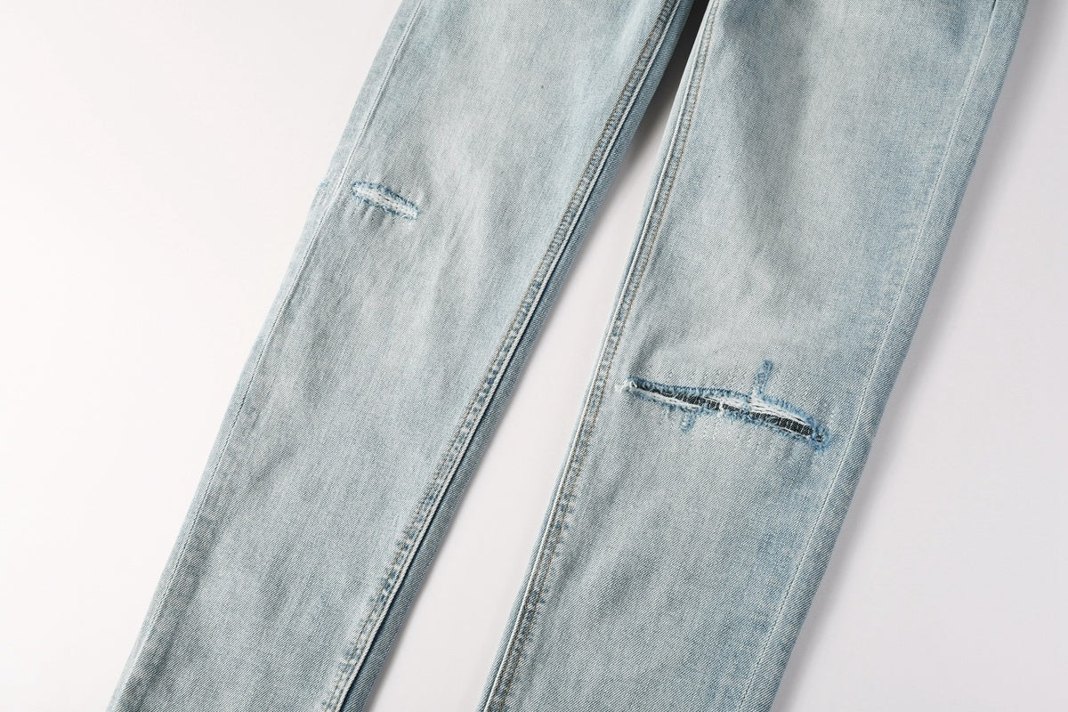 Men's Light Wash Distressed Skinny Jeans - Slim Streetwear Denim