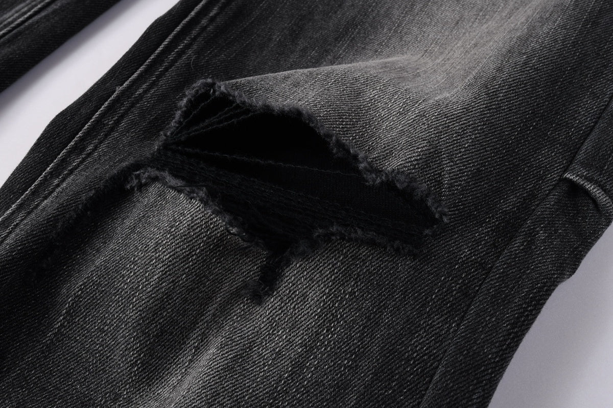 Men’s Black Washed Skinny Jeans - Knee Ripped Streetwear Denim
