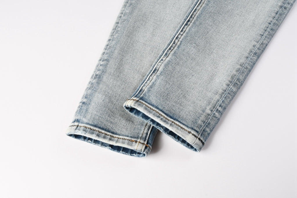 Men’s Light Wash Skinny Jeans - Cross Embroidered Distressed Denim