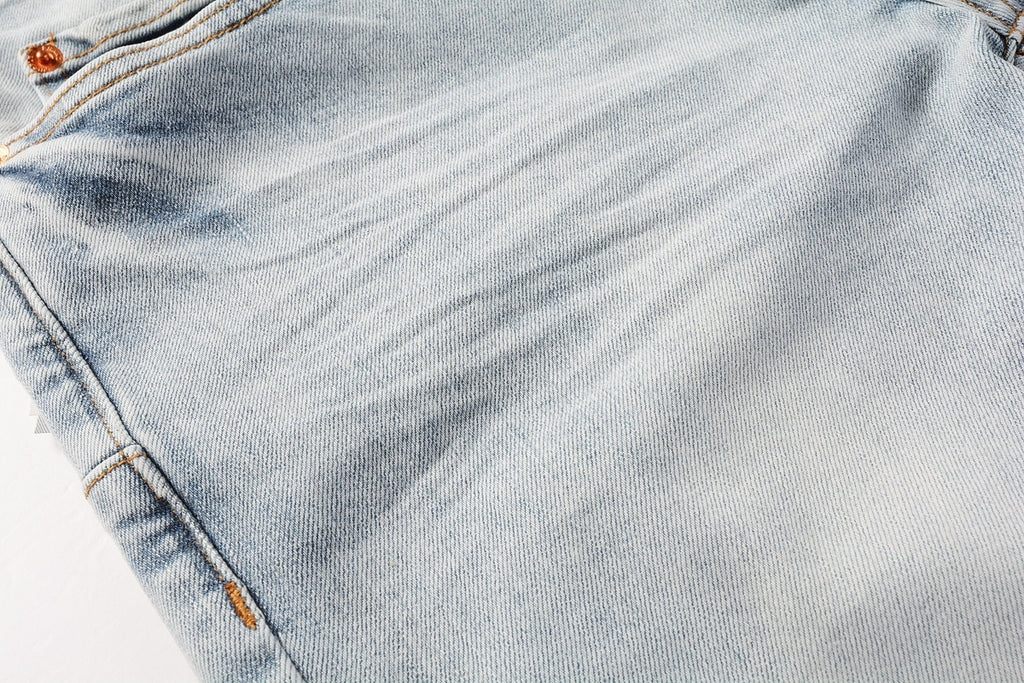 Men’s Slim Fit Light Blue Distressed Stretch Denim