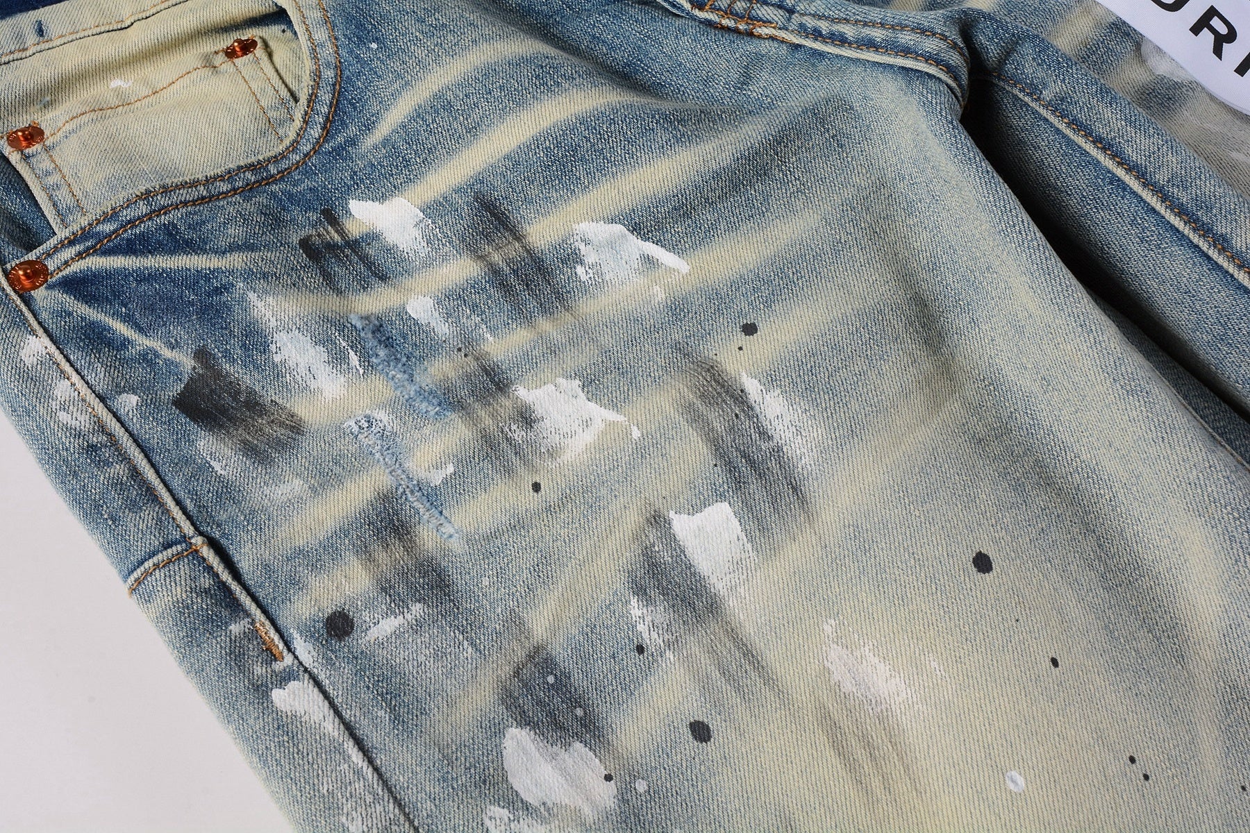 Men's High Street Distressed Blue Destroyed Hole Slim Fit Spray Paint Ripped Jeans