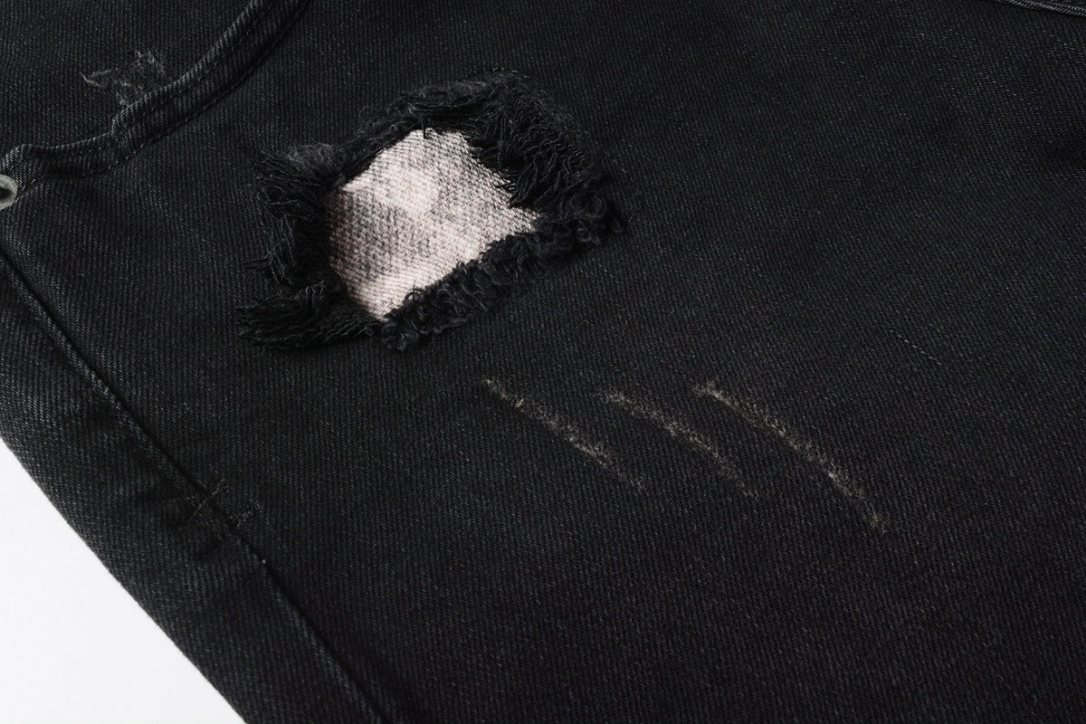 Men's Black Distressed Skinny Jeans - Ripped Stretch Denim Pants