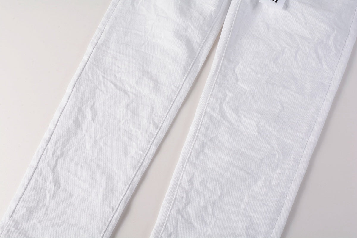 Men’s White Slim Fit Ripped Street Style Distressed Denim Jeans