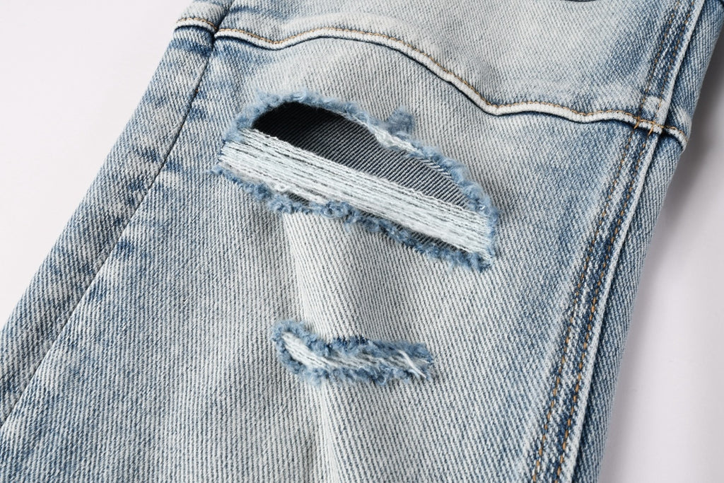 Men’s Light Wash Biker Skinny Jeans - Distressed Street Denim