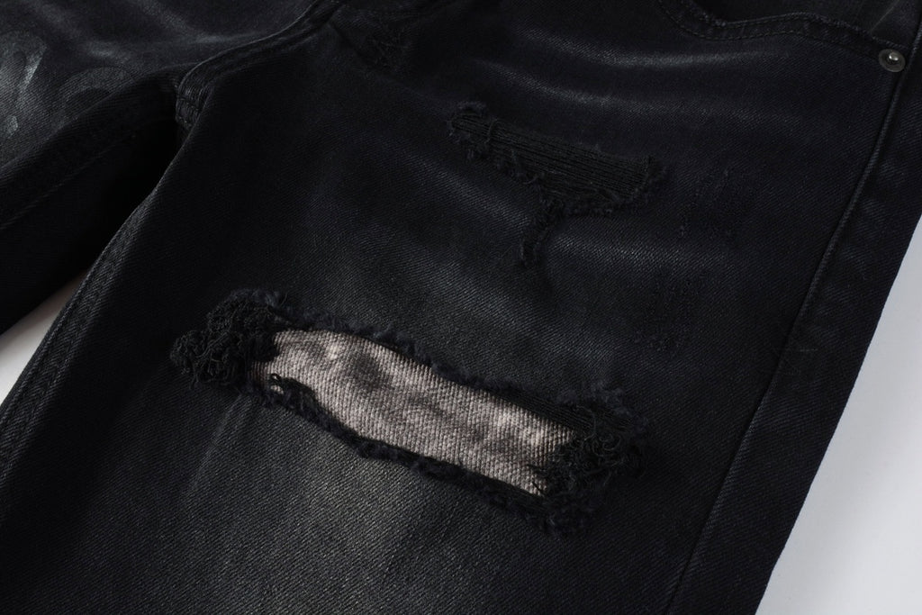 Men's Black Wash Cross-Studded Distressed Skinny Jeans - Stretch Denim