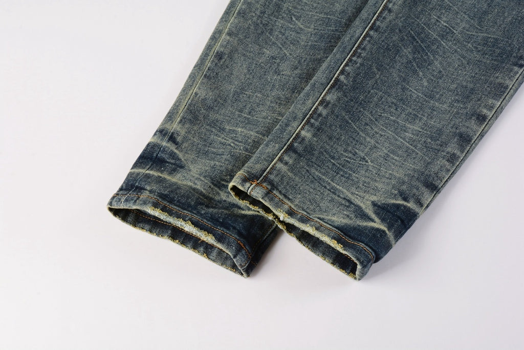 Men's Slim Fit High Street Distressed Blue Stretch Jeans
