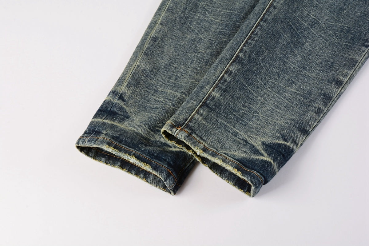 Men's Slim Fit High Street Distressed Blue Stretch Jeans
