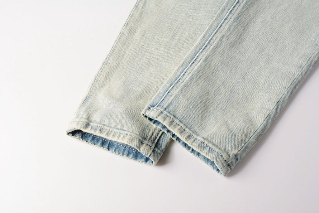 Men's Light Wash Minimal Embroidered Skinny Jeans - Stretch Denim