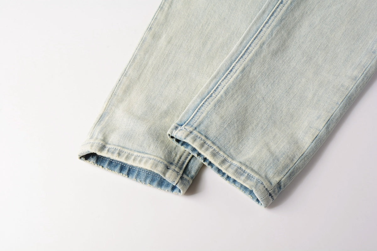 Men's Light Wash Minimal Embroidered Skinny Jeans - Stretch Denim