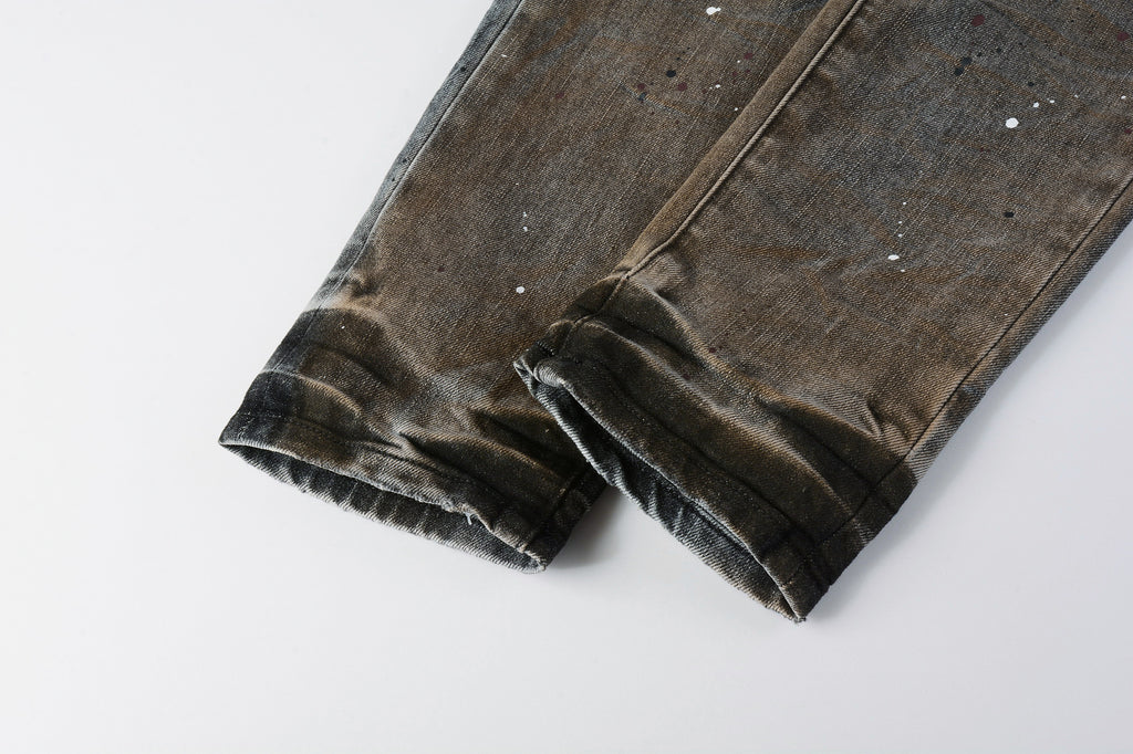 Men's Distressed Dirty Damaged Holes Stretch Slim Fit Ripped Jeans