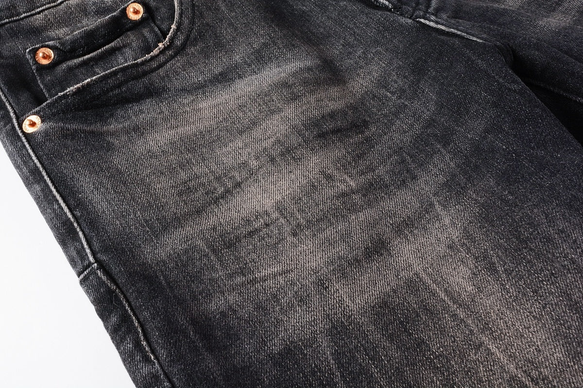 Men's High Street Distressed Vintage Gray Stretch Ripped Jeans