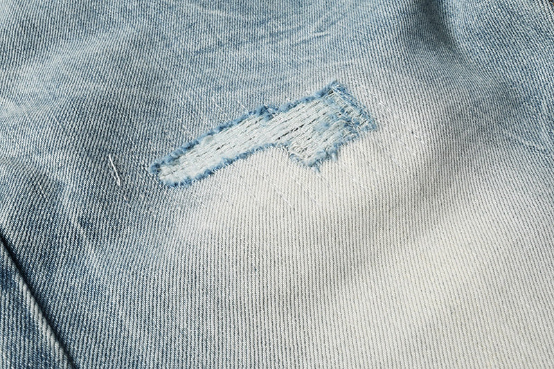 Men's Ksubi-Style Light Wash Rhinestone Logo Skinny Jeans - Streetwear Denim