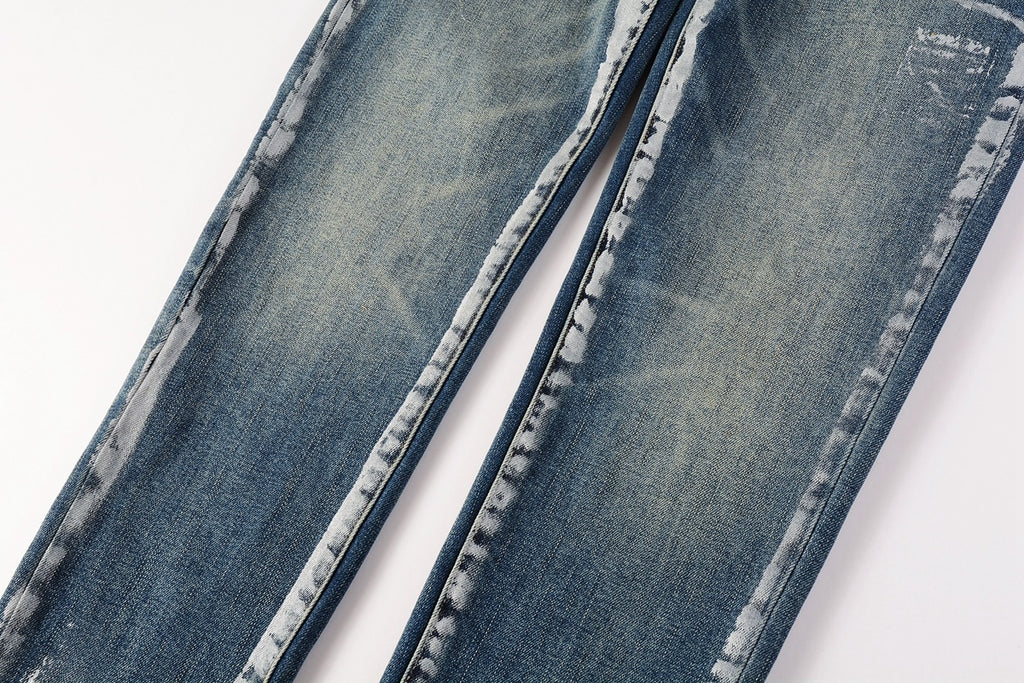 Men's Streetwear Slim Fit Distressed Classical Blue Graffiti Stretch Jeans