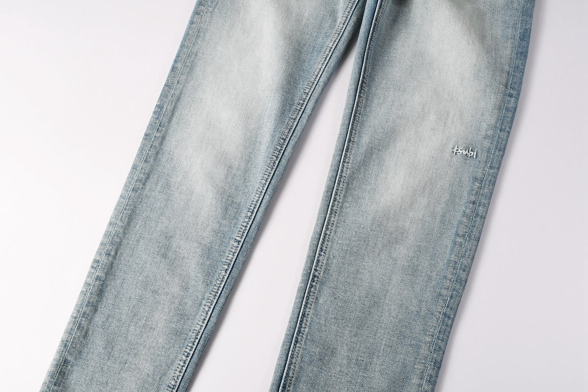 Men's Light Wash Slim Skinny Jeans - Vintage Streetwear Denim