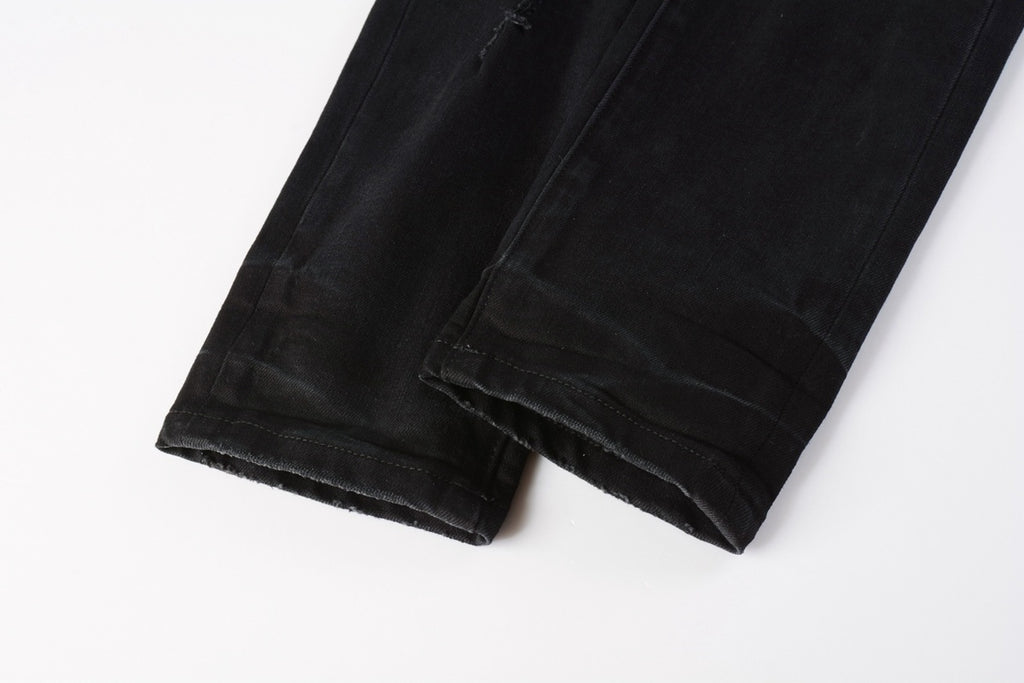 Men's Distressed Black Skinny Jeans with Ripped Holes & Button Fly