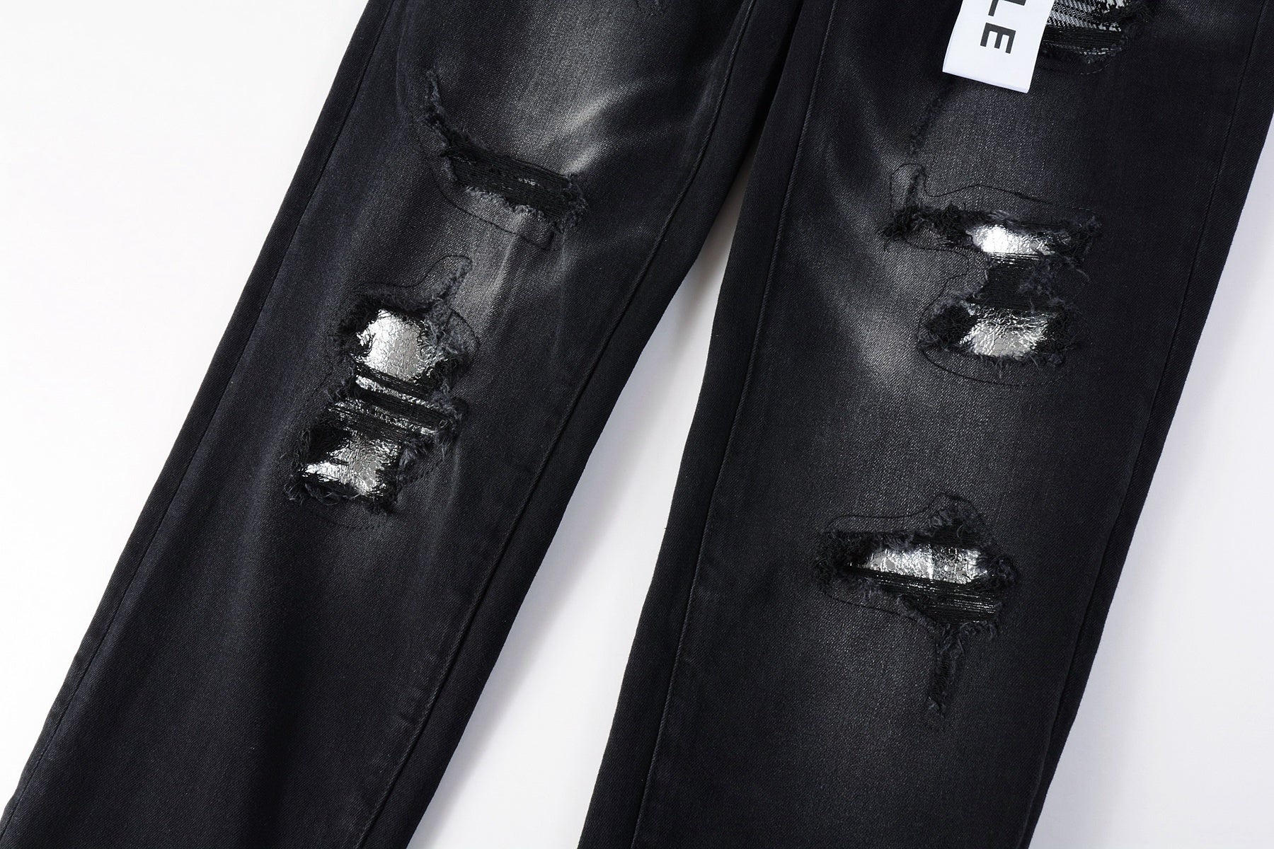 Men High Street Black Destroyed Holes Distressed Stretch Slim Fit Ripped Jeans