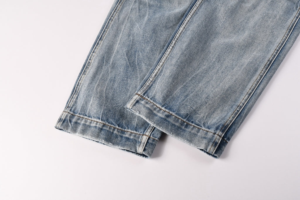 Men’s Light Wash Cargo Jeans - Baggy Utility Denim Pants