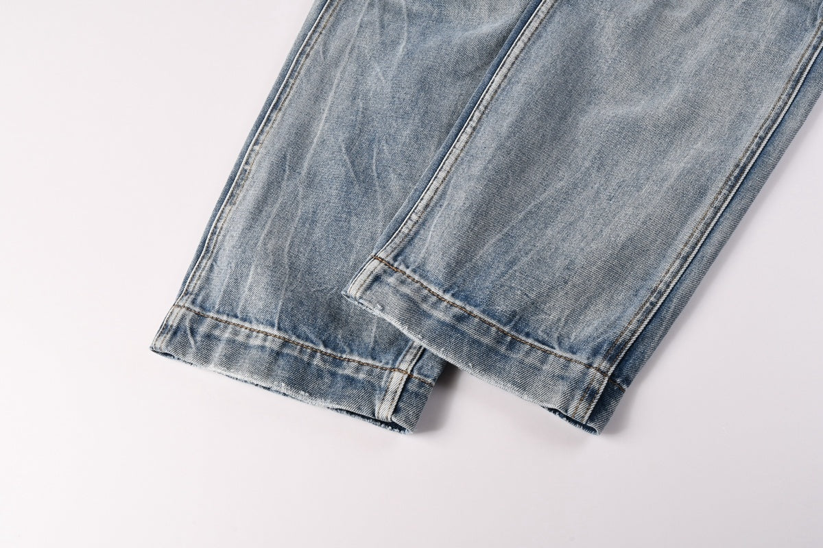 Men’s Light Wash Cargo Jeans - Baggy Utility Denim Pants