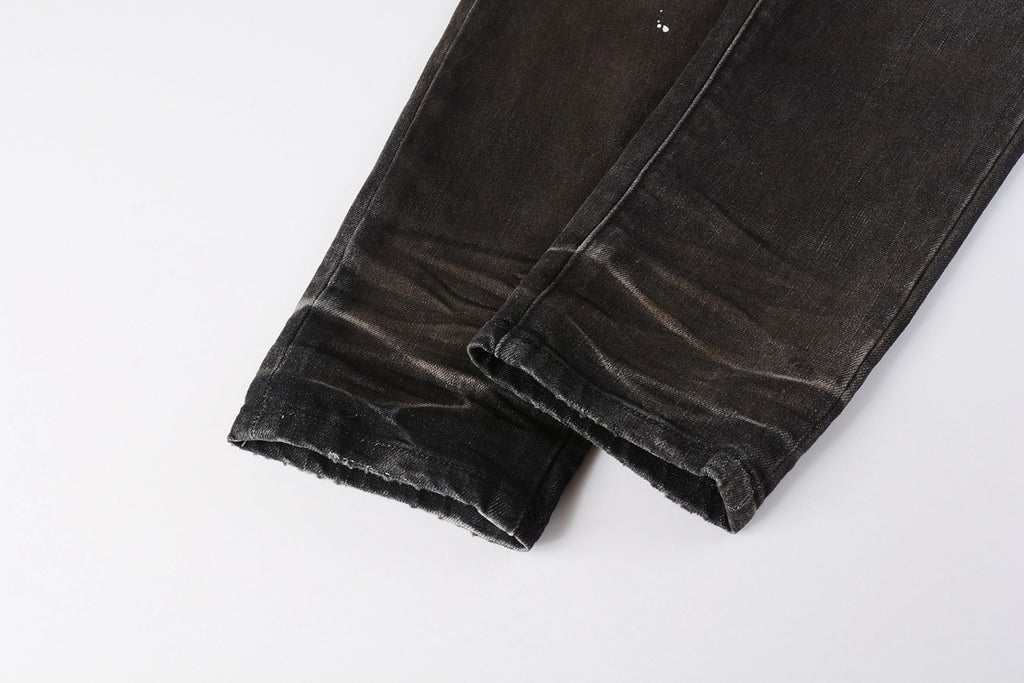 Men's High Street Distressed Damaged Holes Stretch Slim Fit Spray Painted Ripped Jeans