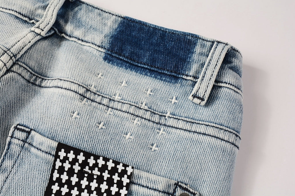 Men's Light Wash Distressed Skinny Jeans - Ripped Stretch Denim Pants