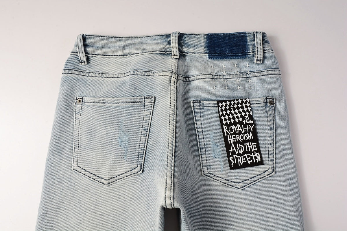 Men's Light Wash Distressed Skinny Jeans - Ripped Stretch Denim Pants