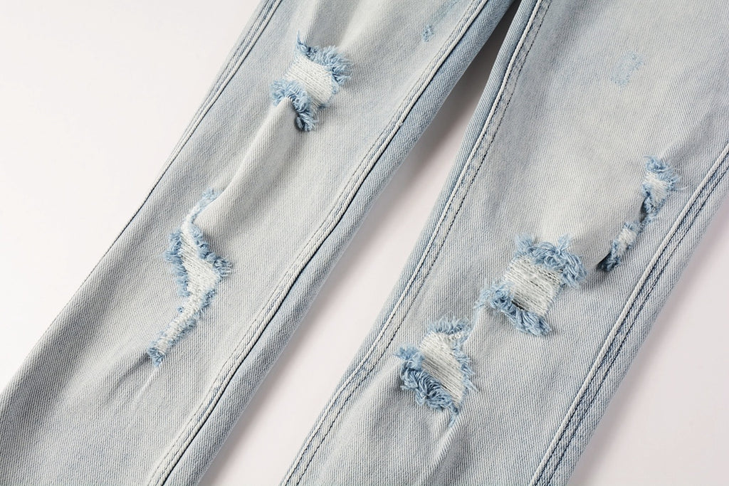 Men's Light Wash Distressed Skinny Jeans - Ripped Stretch Denim Pants