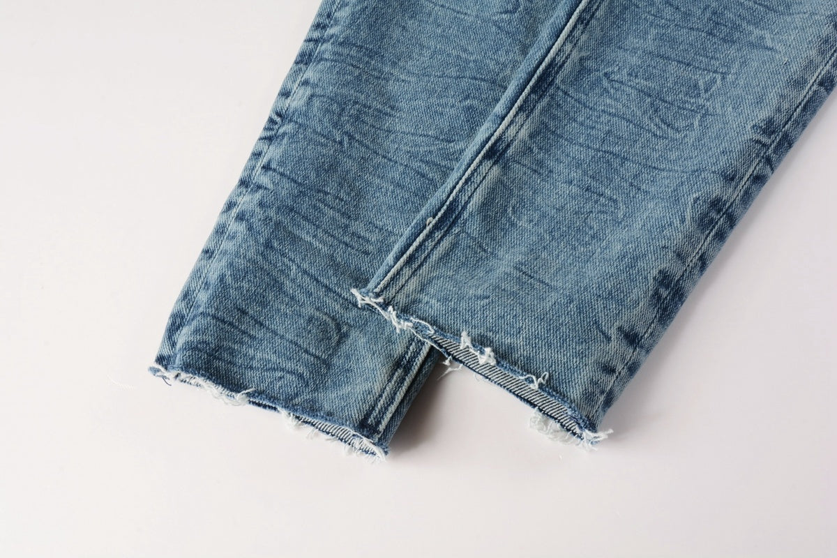 Men's Light Wash Multi-Patch Distressed Skinny Jeans - Stretch Denim