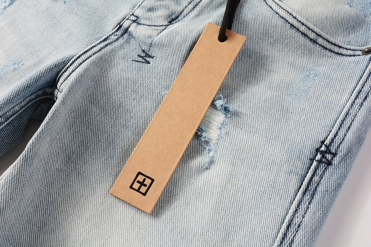 Men's Light Wash Distressed Skinny Jeans - Ripped Stretch Denim Pants
