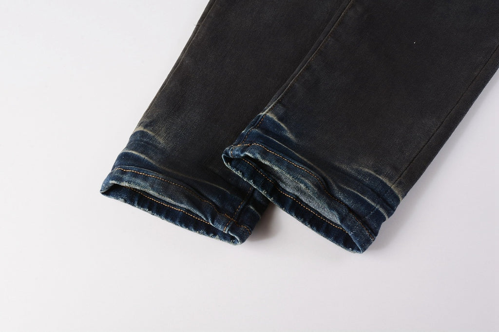 Men's High Street Distressed Black Spray Painted Stretch Slim Fit Ripped Jeans