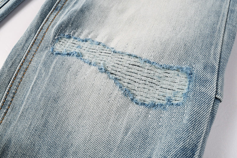 Men's Ksubi-Style Light Wash Rhinestone Logo Skinny Jeans - Streetwear Denim