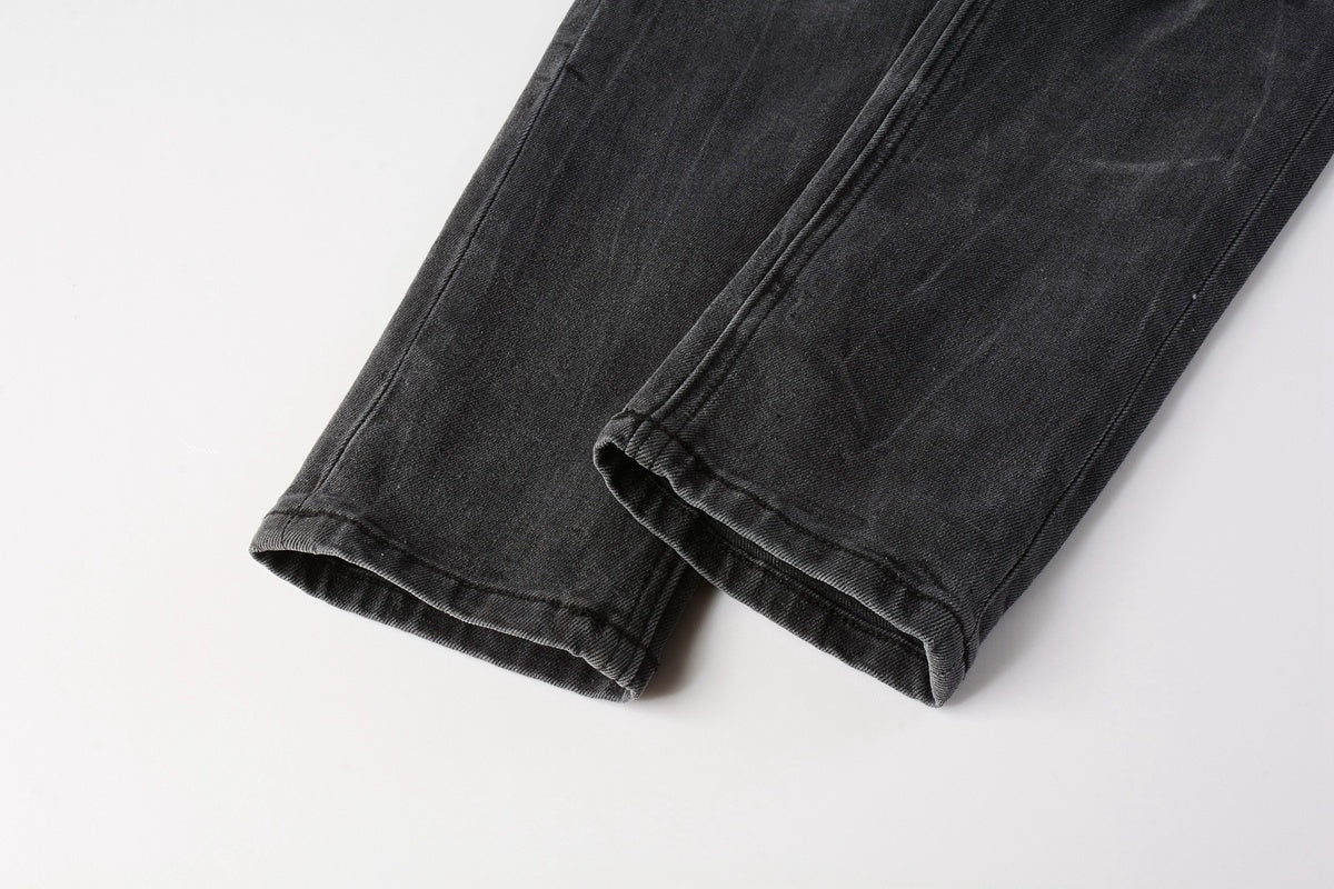 Men's Grey Wash Patchwork Distressed Skinny Jeans - Stretch Denim