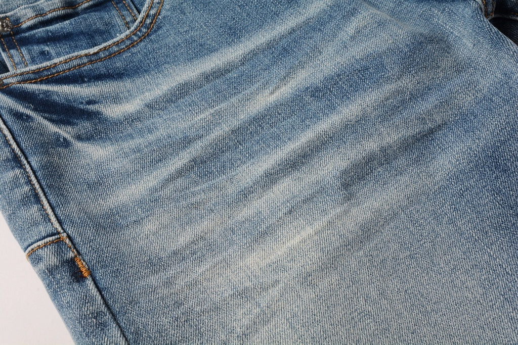 Men's Slim Fit High Street Distressed Blue Stretch Ripped Jeans