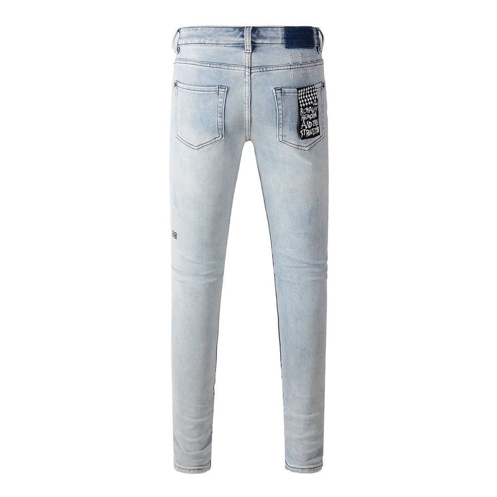 Men's Light Wash Distressed Skinny Jeans - Ripped Stretch Denim Pants