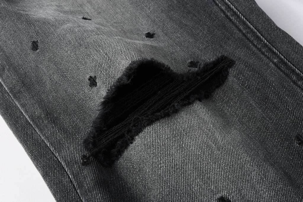 Men's Ksubi-Style Black Distressed Rhinestone Skinny Jeans