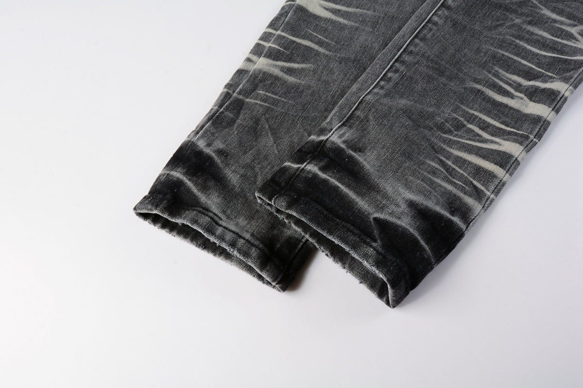 High Street Men's Slim Fit Distressed Gray Stretch Skinny Ripped Jeans