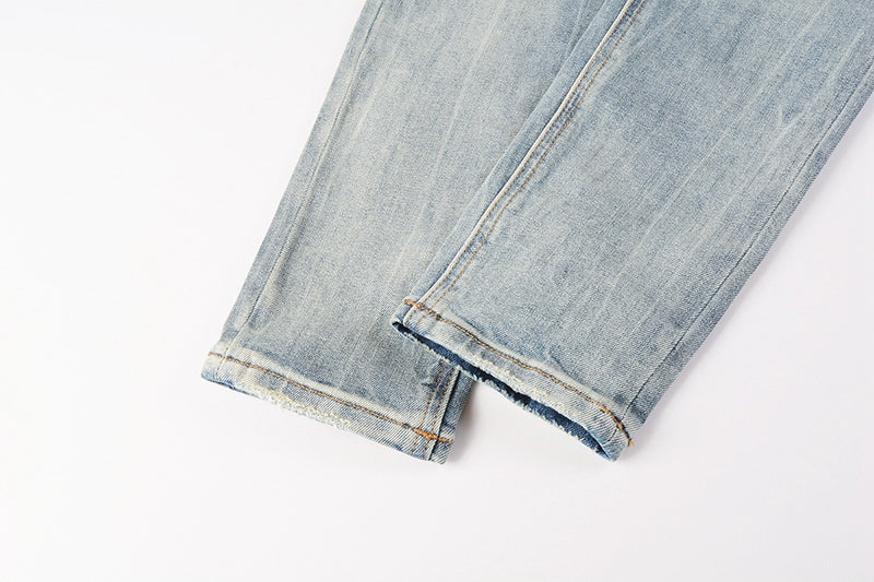 Men's Light Wash Ksubi-Inspired Graffiti Skinny Jeans - Slim Denim Pants