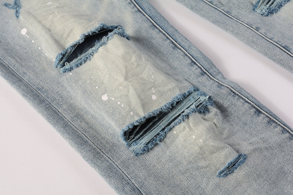Slim Fit High Street Ripped Distressed Denim Jeans For Men
