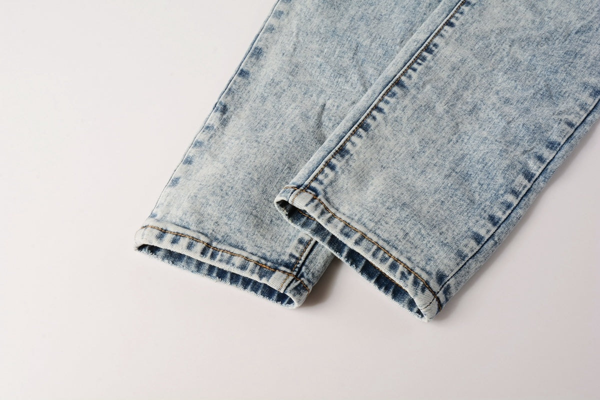 Men's High Street Slim Fit Distressed Blue Stretch Ripped Jeans
