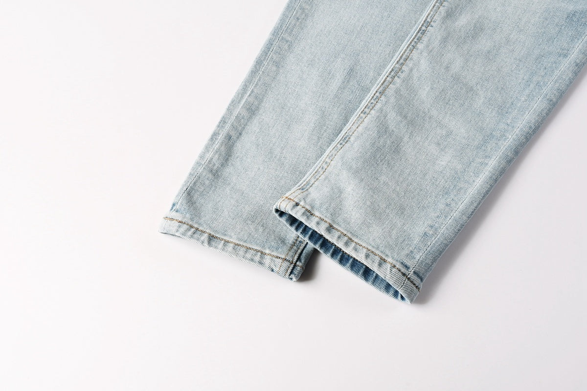Men's Light Wash Distressed Skinny Jeans - Slim Streetwear Denim