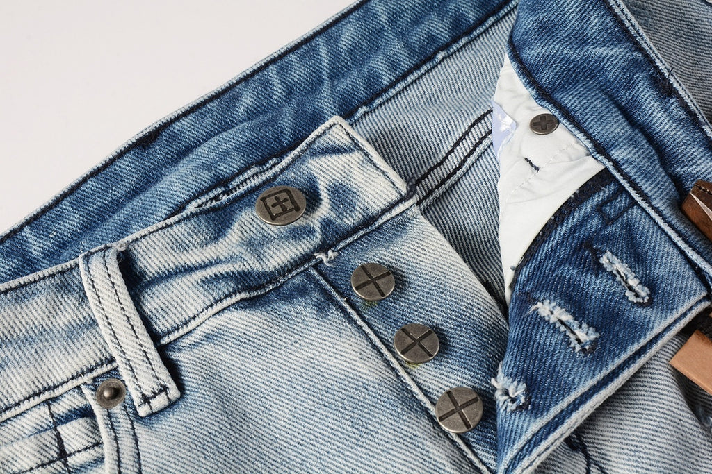 Men's Light Wash Distressed Skinny Jeans - Ripped Stretch Denim Pants