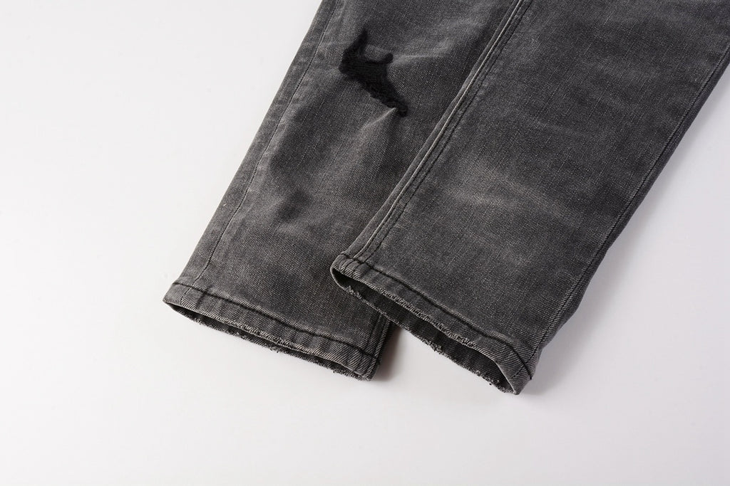 Men's Grey Wash Bandana Patch Distressed Skinny Jeans - Stretch Denim