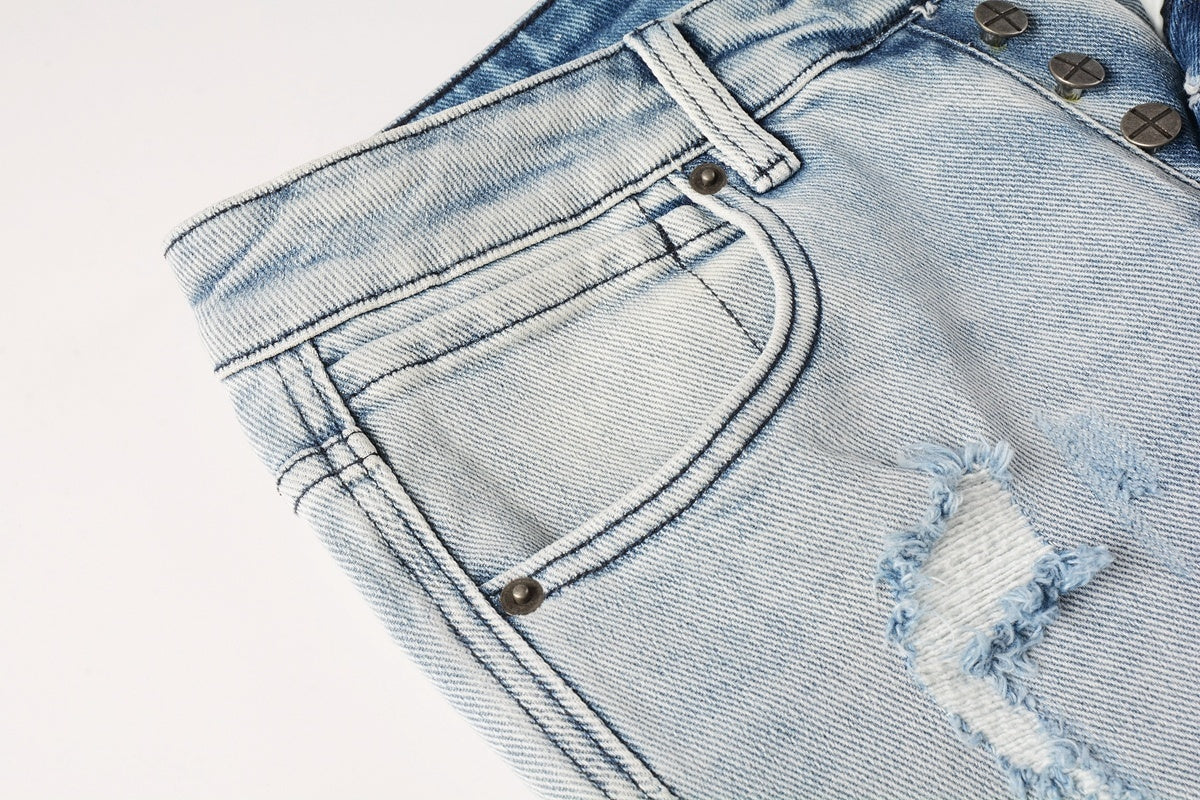 Men's Light Wash Distressed Skinny Jeans - Ripped Stretch Denim Pants