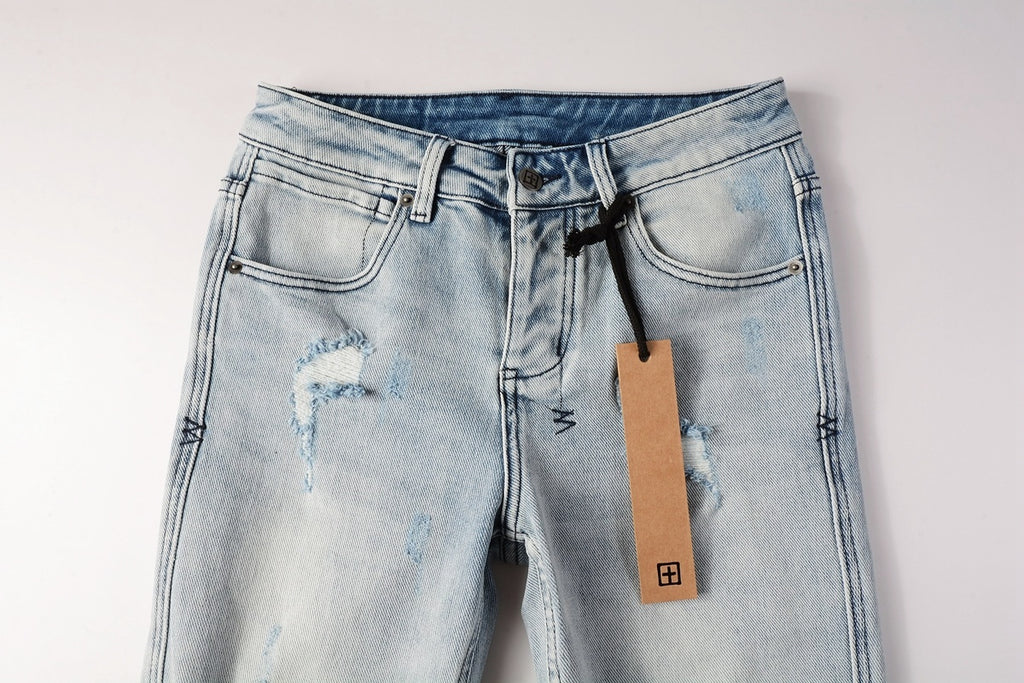 Men's Light Wash Distressed Skinny Jeans - Ripped Stretch Denim Pants
